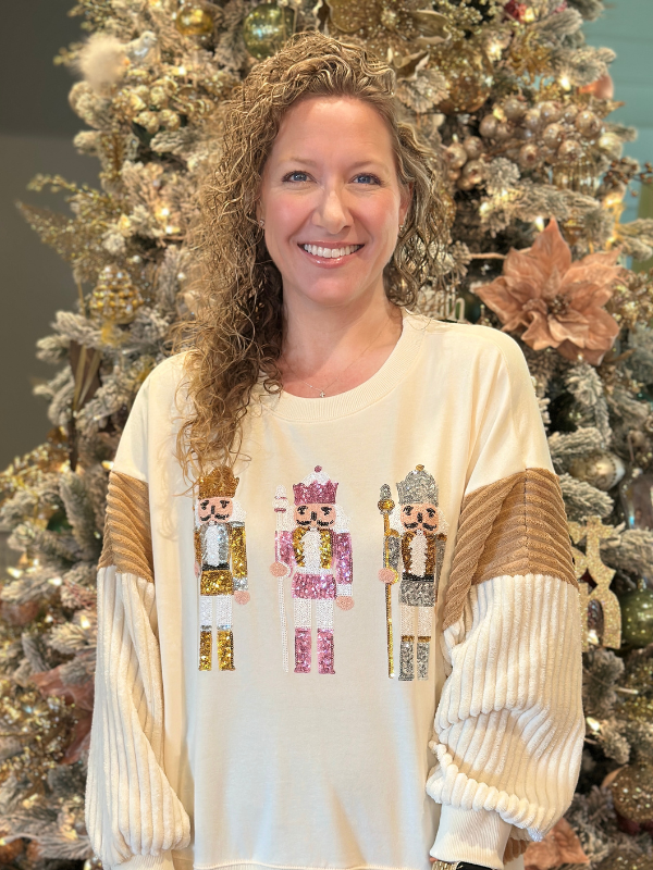 Cream Nutcracker Christmas Terry Sweatshirt