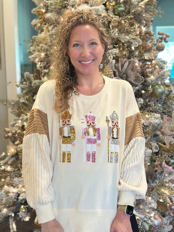 Cream Nutcracker Christmas Terry Sweatshirt