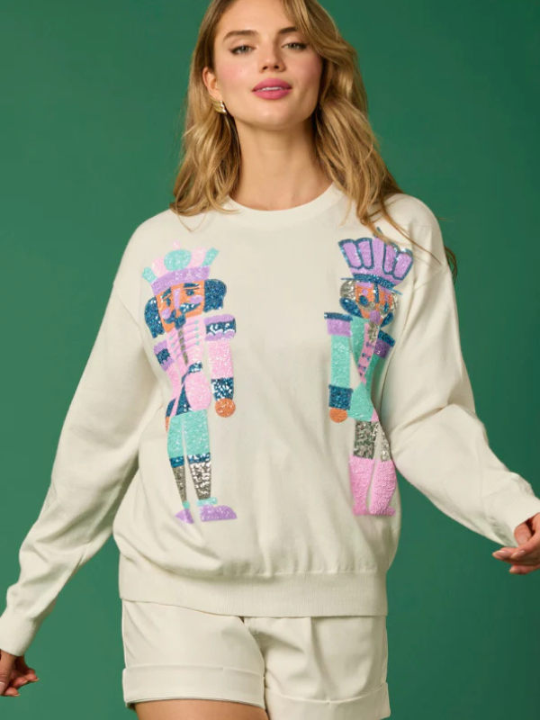 Cream Nutcracker Sequin Sweater