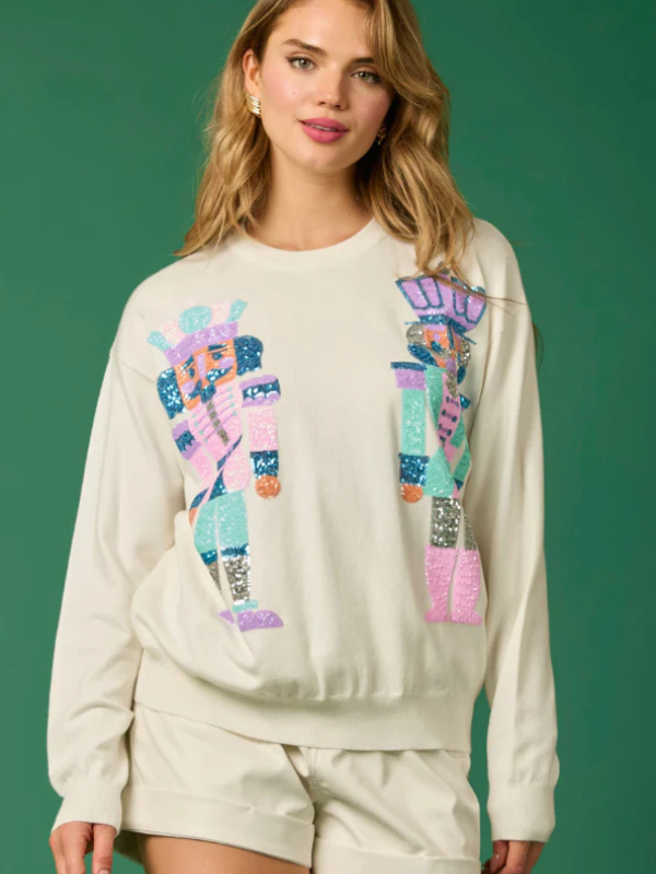 Cream Nutcracker Sequin Sweater