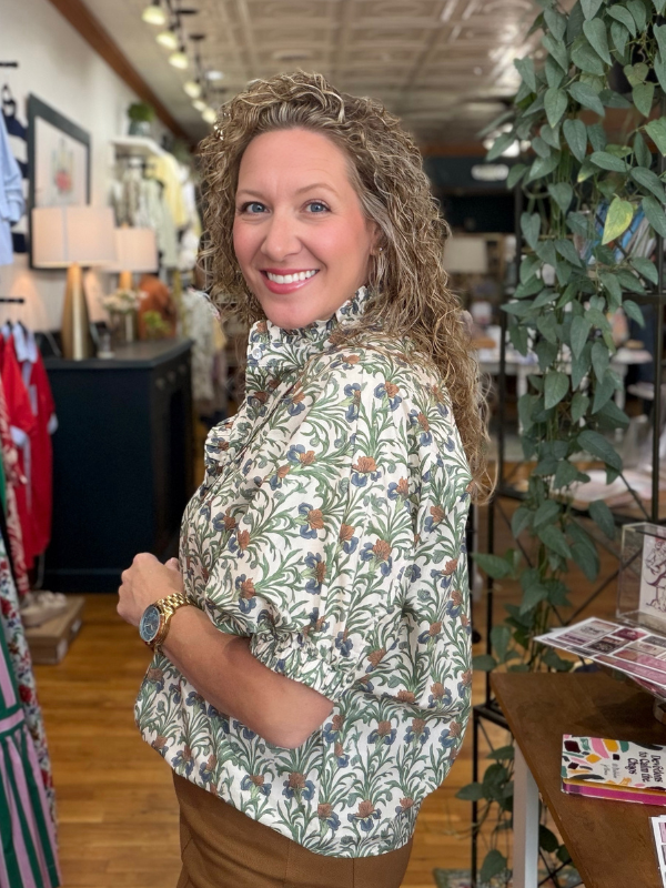 Cream + Olive Floral Button Up Top