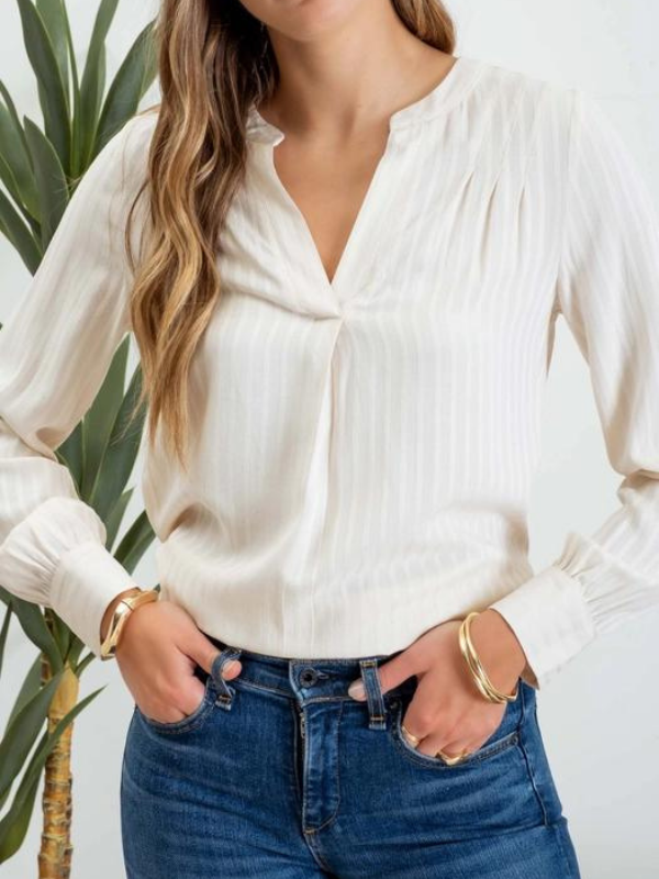 Cream Pinstripe Satin Blouse - Themasonboutique