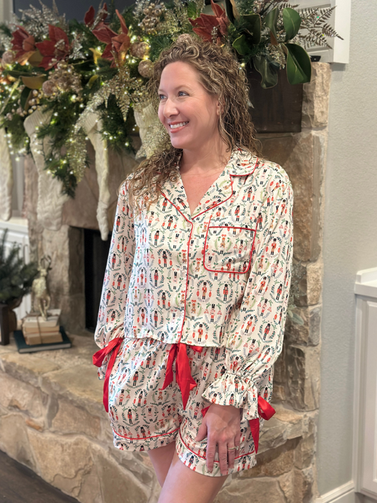 Cream + Red Nutcracker Satin Pajama Set