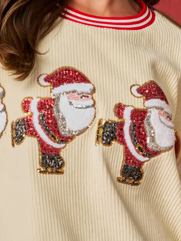 Cream Sequin Skating Santa Sweatshirt