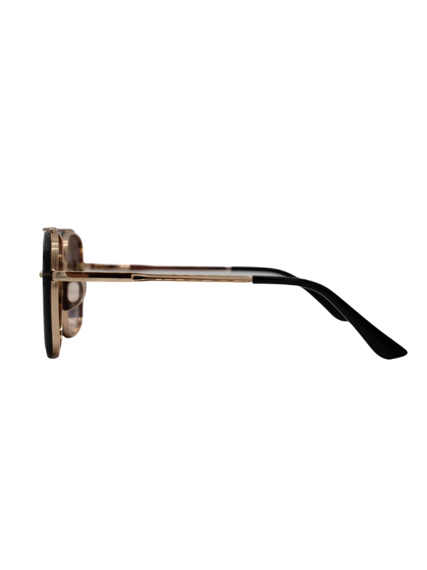 Sunglasses with blue lens and black frame on a white background