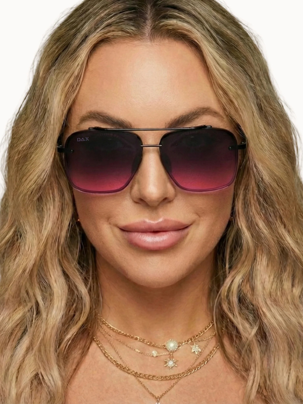 black framed sunglasses with black ombre lenses 