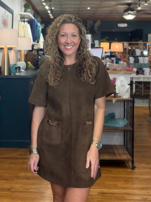 Dark Brown Suede Buckle Dress
