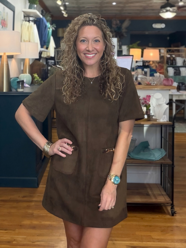 Dark Brown Suede Buckle Dress