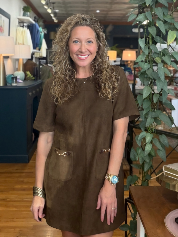 Dark Brown Suede Buckle Dress