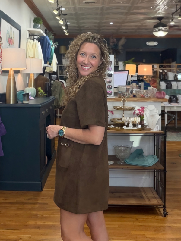 Dark Brown Suede Buckle Dress