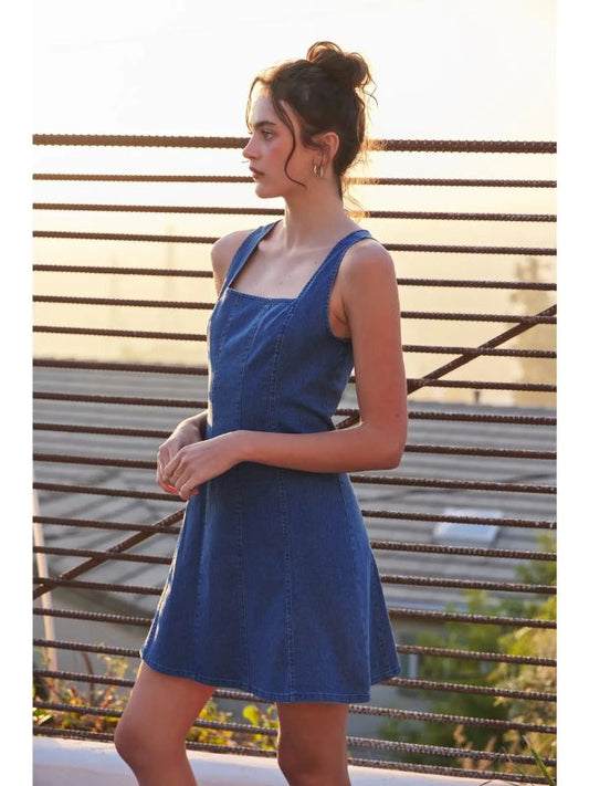 Denim Blue A-Line Fit & Flare Mini Dress