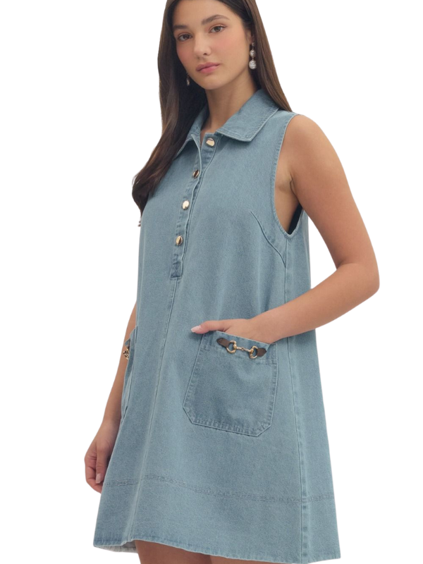 woman wearing a denim mini dress