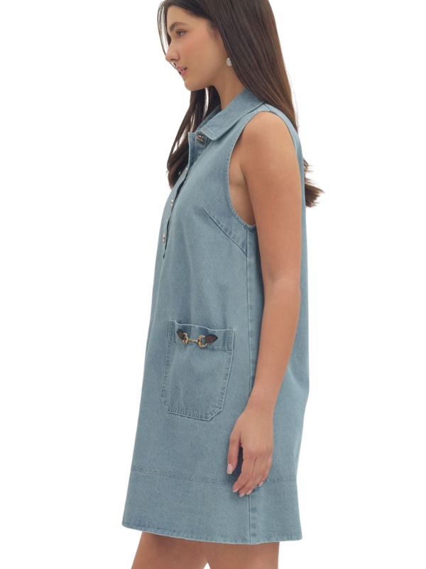 woman wearing a denim mini dress