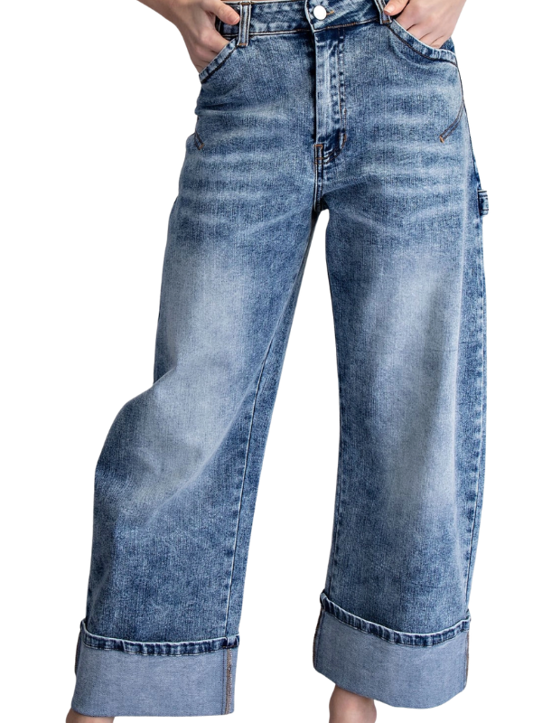 Denim Rolled Hem Pants - Themasonboutique