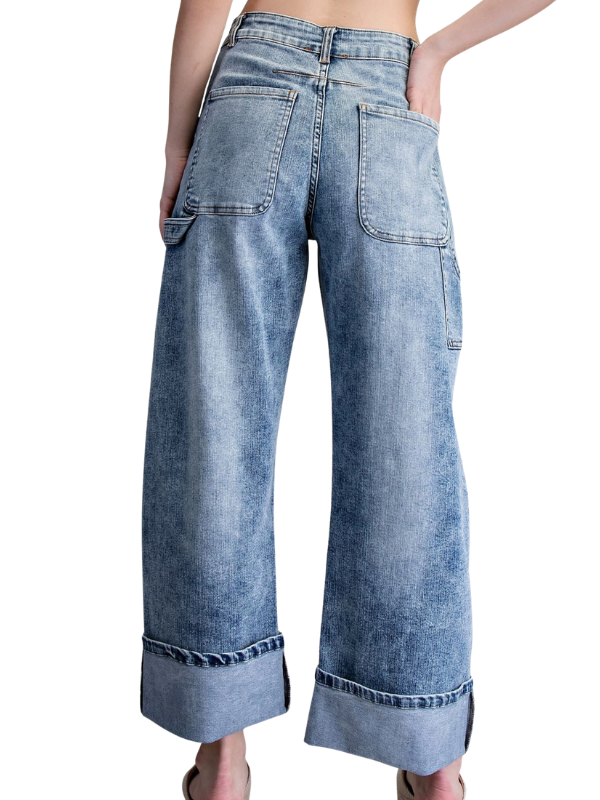Denim Rolled Hem Pants - Themasonboutique