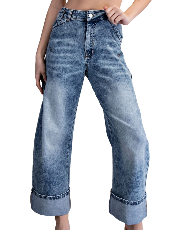 Denim Rolled Hem Pants - Themasonboutique