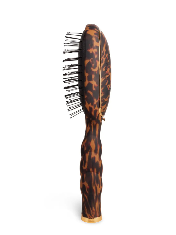 Hairbrush with tortoiseshell pattern on a white background