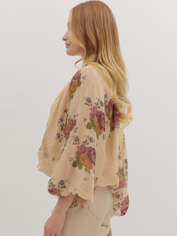 Ecru Floral Bubble Hem Top