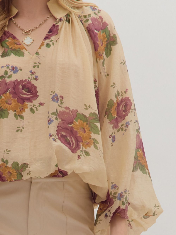Ecru Floral Bubble Hem Top