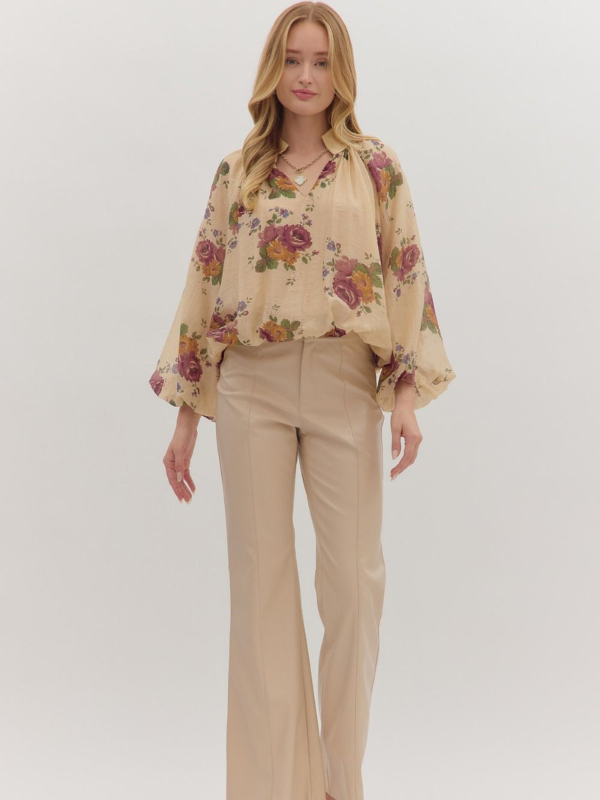 Ecru Floral Bubble Hem Top