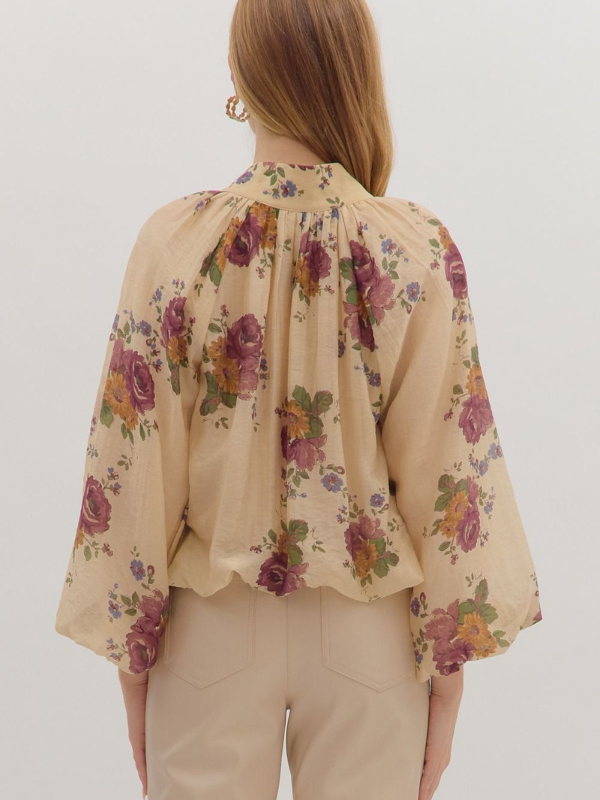 Ecru Floral Bubble Hem Top