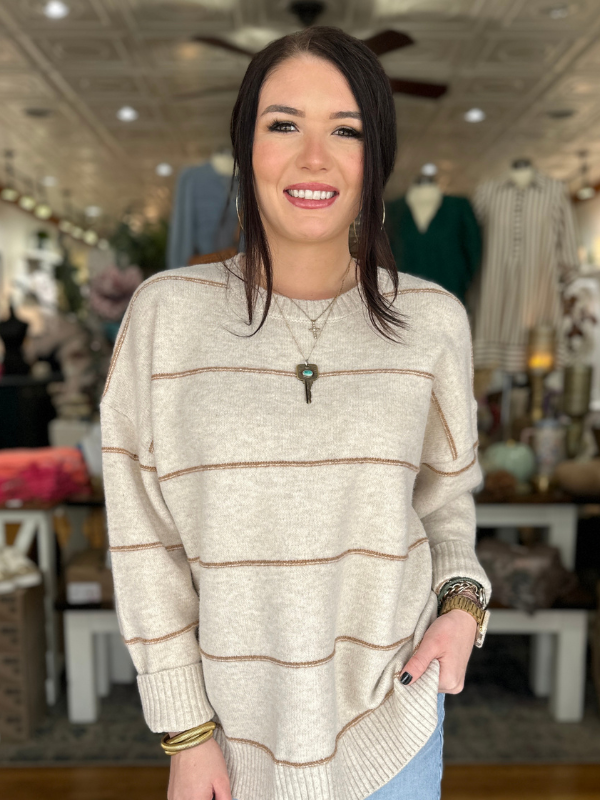 Ecru & Taupe Thin Stripe Sweater