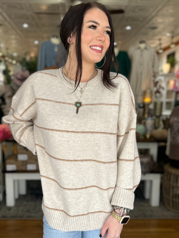 Ecru & Taupe Thin Stripe Sweater