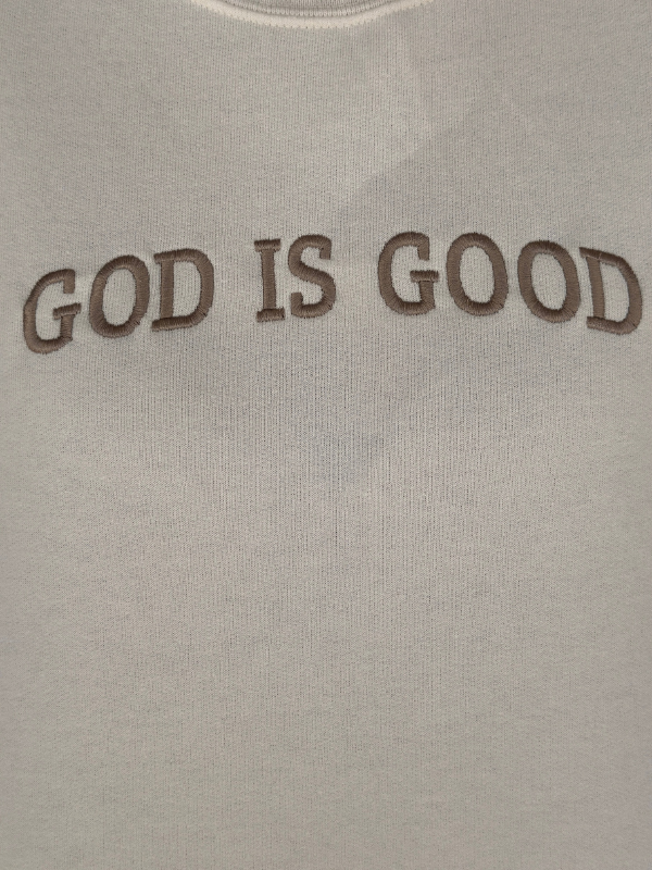 Embroidered God Is Good Cream Sweatshirt