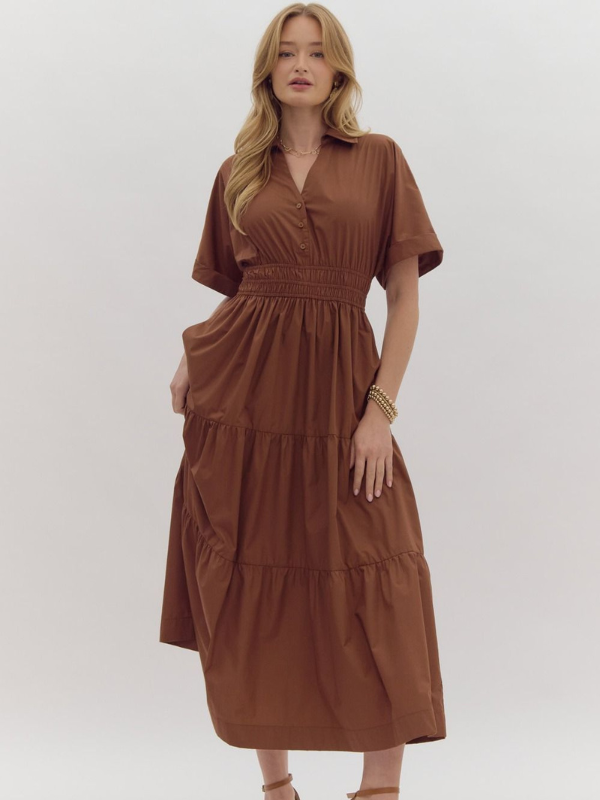 Espresso Tiered Midi Dress - Themasonboutique