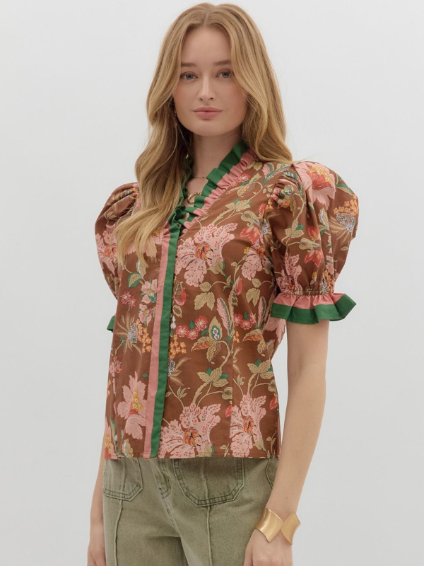 Fall Floral Puff Sleeve Top