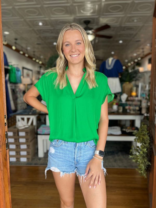 Fern Green Drop Shoulder Top