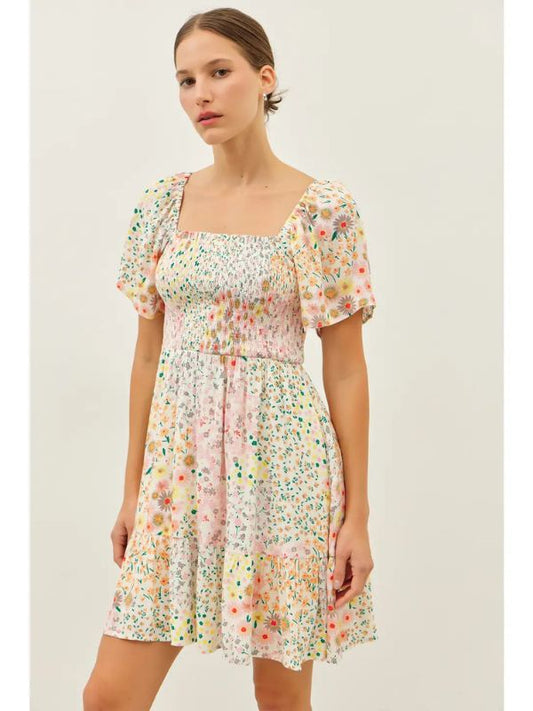 Floral Multi Smocked Ditsy Mini Dress