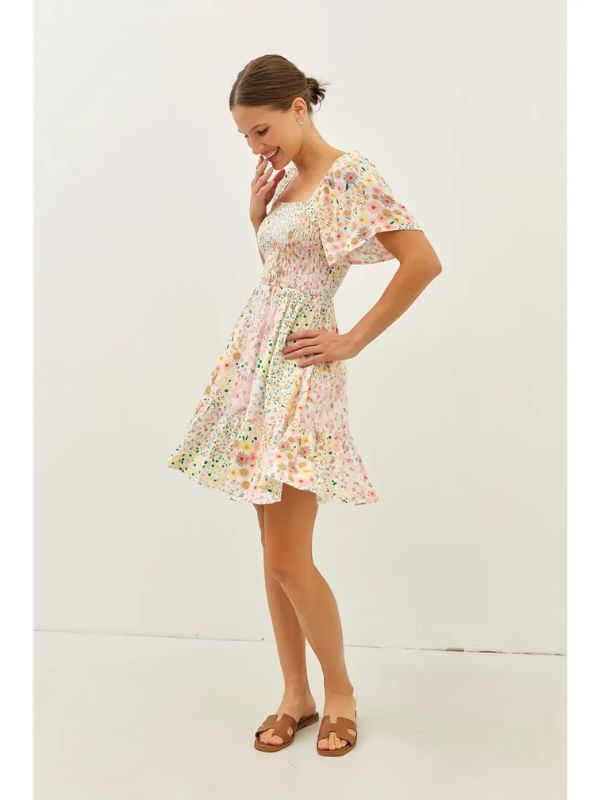 Floral Multi Smocked Ditsy Mini Dress