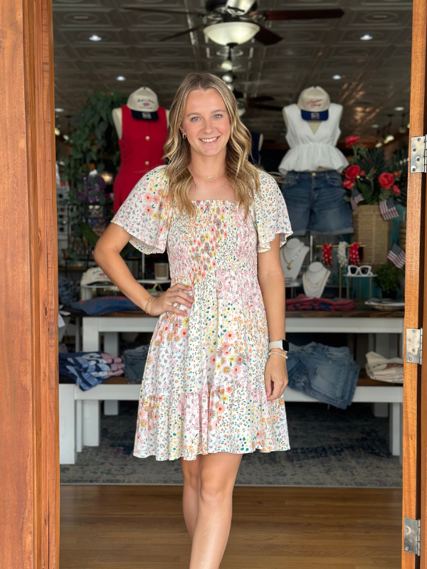 Floral Multi Smocked Ditsy Mini Dress