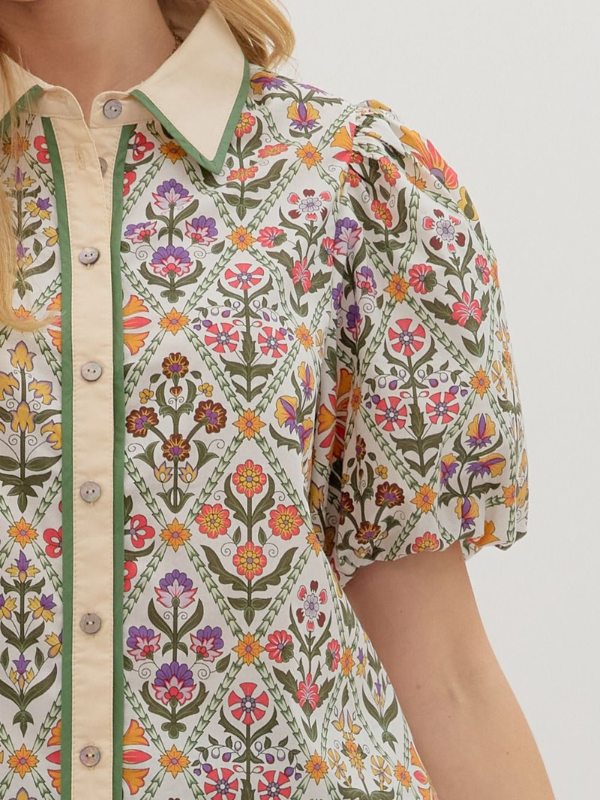 Floral patterned shirt with a plain background