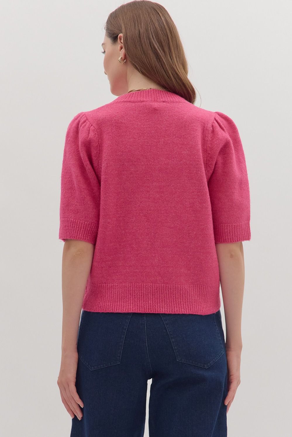 Fuchsia Flower 3/4 Sleeve Top