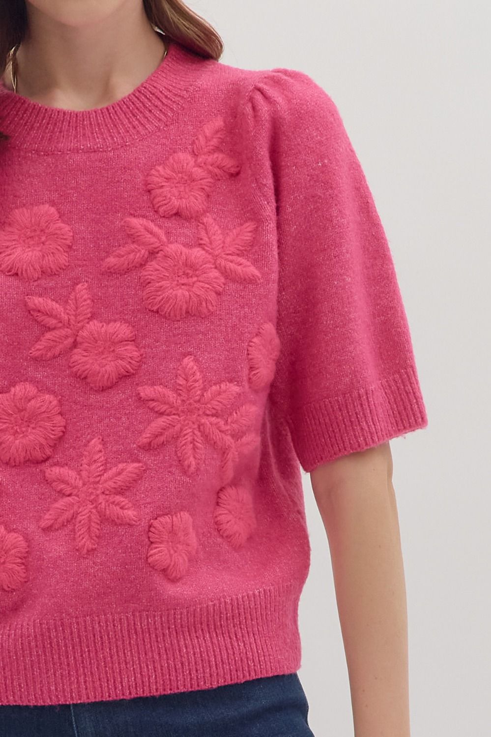 Fuchsia Flower 3/4 Sleeve Top