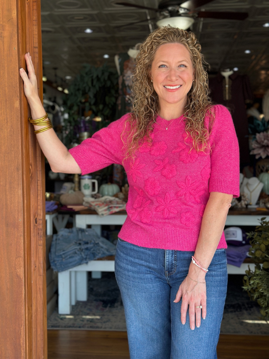 Fuchsia Embroidered Floral Sweater Top