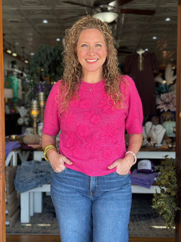 Fuchsia Embroidered Floral Sweater Top