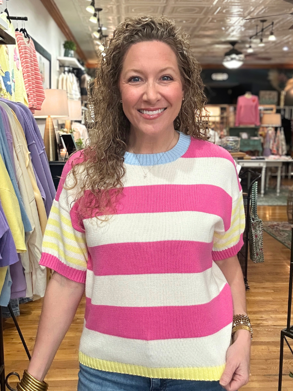 Fuchsia + Lemon Playful Stripe Knit Top - Themasonboutique
