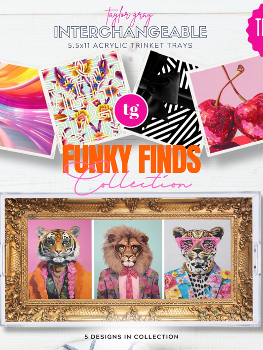 collage of funky finds inserts