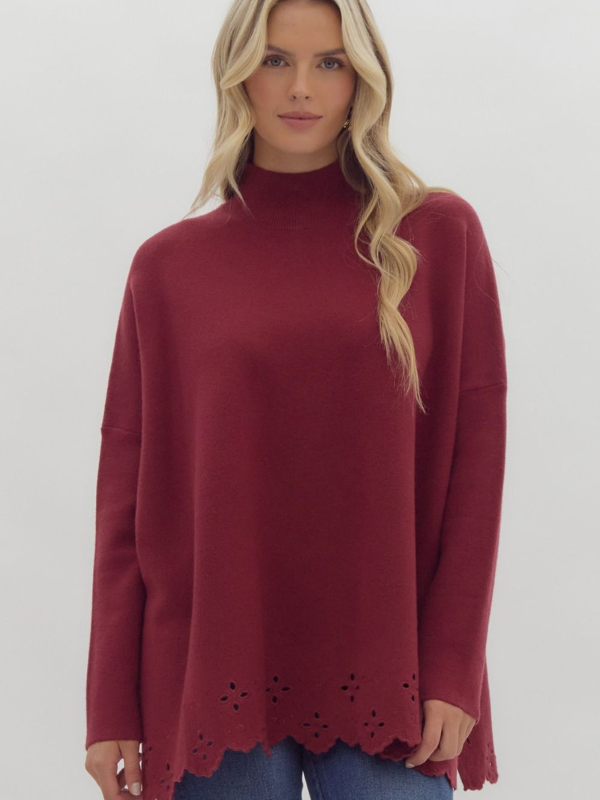 Garnet Mock Neck Eyelet Sweater - Themasonboutique