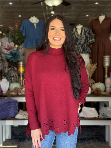 Garnet Mock Neck Eyelet Sweater - Themasonboutique