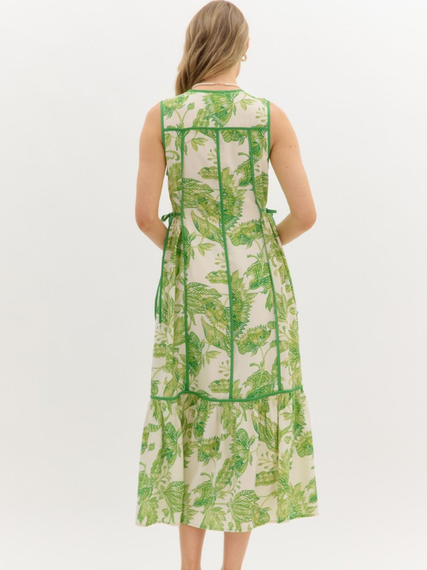 Grass Green Floral Midi Dress