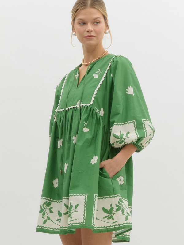 Grass Green Floral Printed Dress