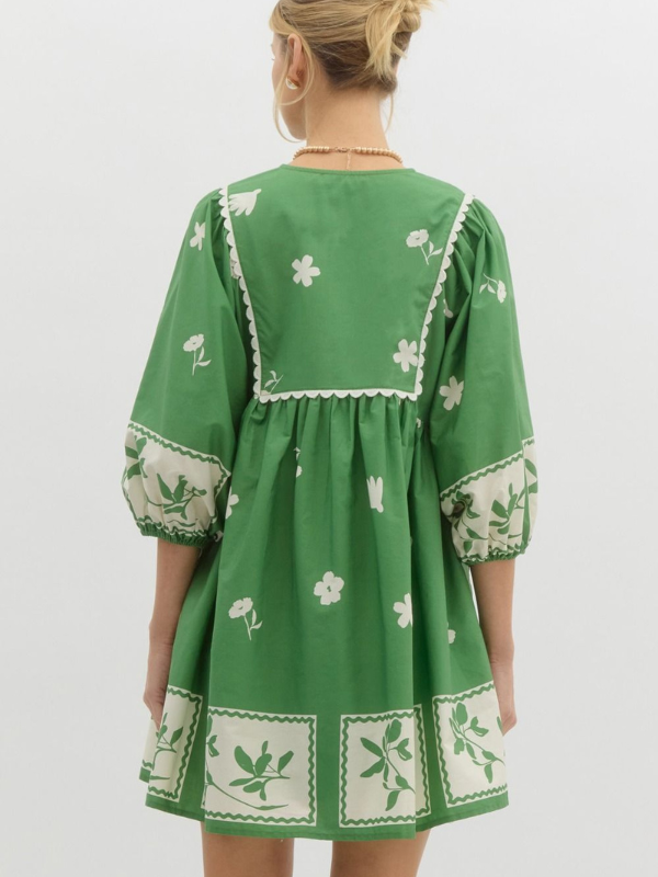 Grass Green Floral Printed Dress