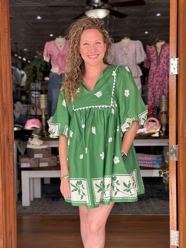 Grass Green Floral Printed Dress