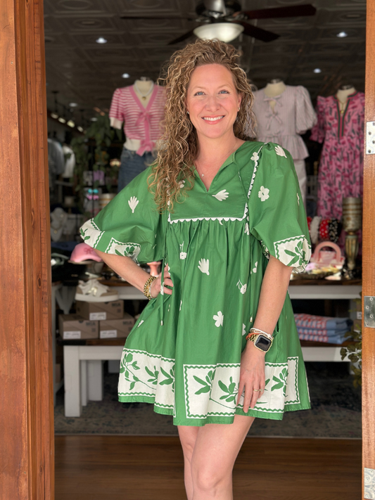 Grass Green Floral Printed Dress