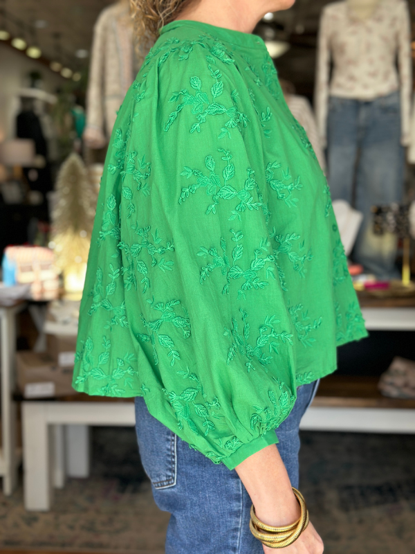 Green Appliqué Button Up Top