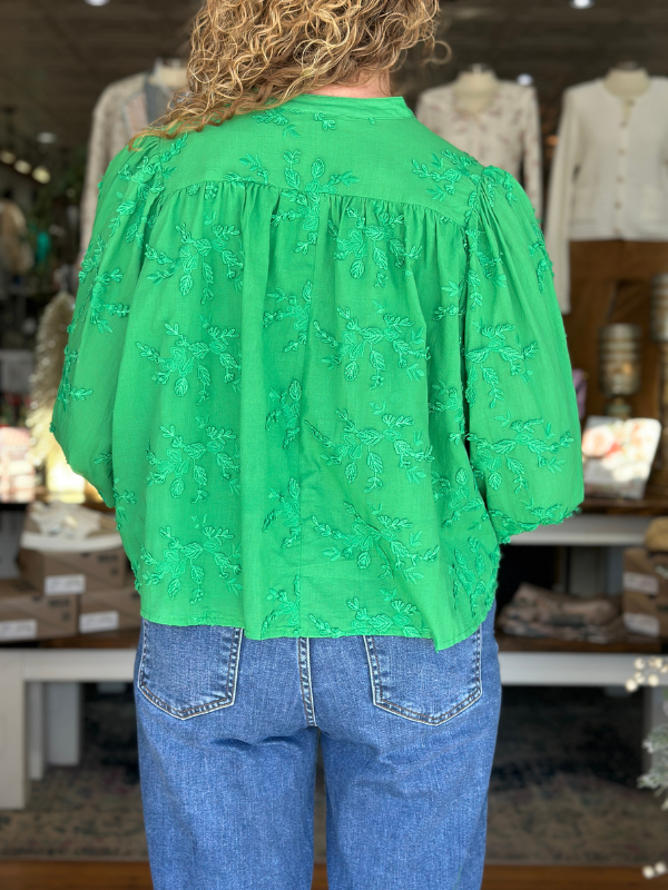 Green Appliqué Button Up Top